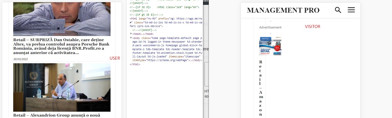 Visitor vs user homepage display